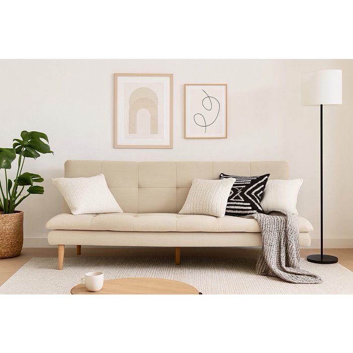Canapé convertible - 3 places - AGATHE - Tissu Beige - 180 x 74 x 72 cm
