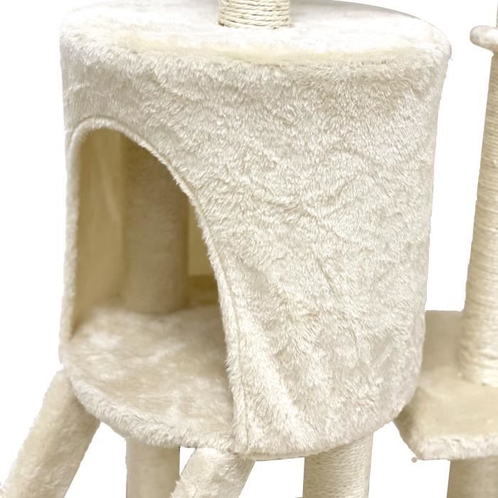 JIPSY Arbre a chat beige 79 x 34 x 138 cm - 3 plateformes, 1 perchoir, 1 niche, 1 escalier, poteaux a griffer