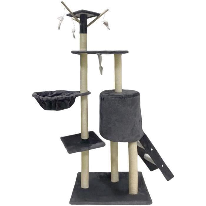 JIPSY Arbre a chat gris foncé 79 x 34 x 138 cm - 3 plateformes, 1 perchoir, 1 niche, 1 escalier, poteaux a griffer