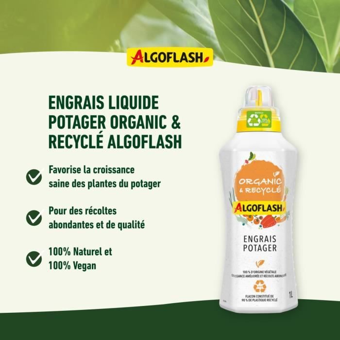 ALGOFLASH NATURASOL Engrais liquide potager - Organic et Recyclé - 1L