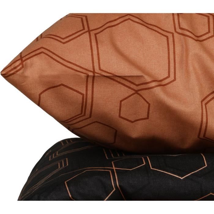 Parure de lit - 1 housse de couette 220 x 240 cm + 2 taies d'oreiller 60 x 60 cm - 100% coton renforcé - Cuivre