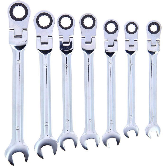 Jeu de 7 Clés mixtes a cliquet - PRECISION STEEL - 8 / 9 / 10 / 11 / 12 / 13 / 14 - Clé a fourche, avec oeil inclinable a 180°