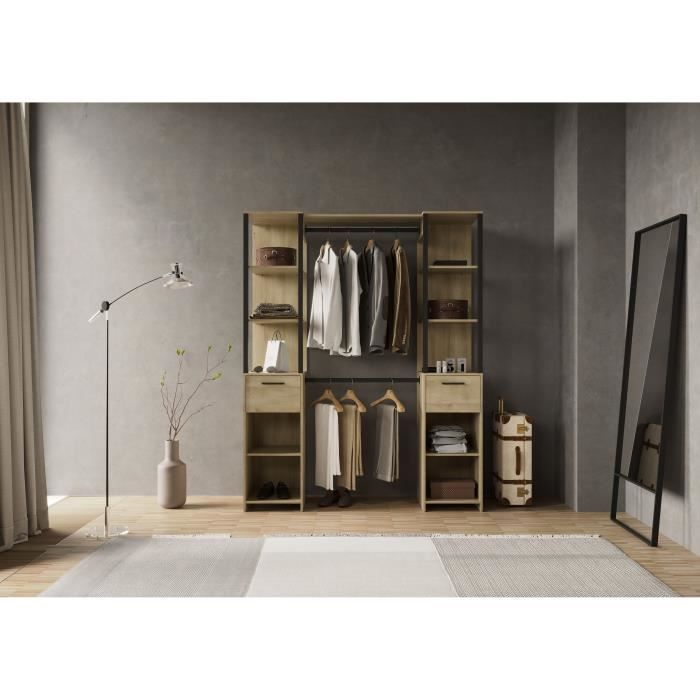 Dressing double - L160 x P50x H200 cm - Décor chene et noir - DEMEYERE