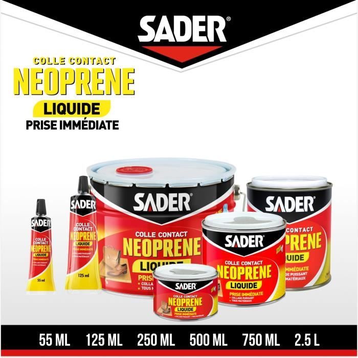 Colle contact néoprene liquide extra forte - SADER - Tous matériaux - Prise immédiate - Boîte 250 ml