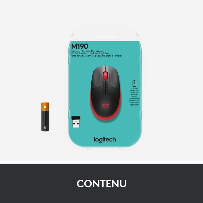 Souris - Sans fil - Logitech - M190 - Rouge