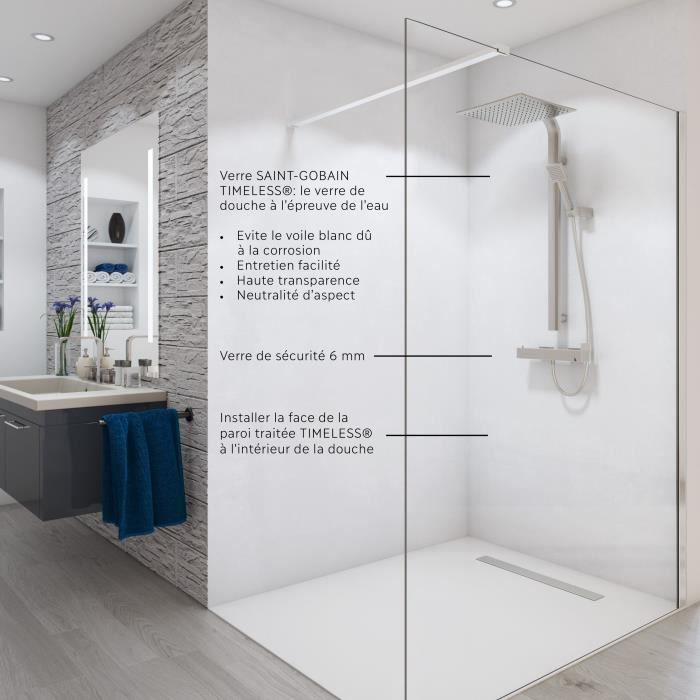 Paroi de douche - AURYS - BALEARES - Verre Timesless clair 6 mm - L.198 x l.90 cm