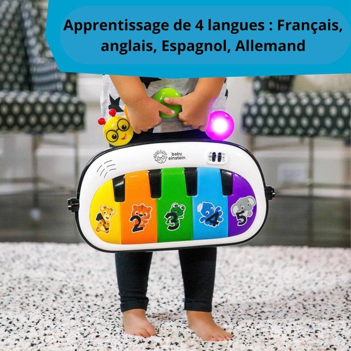 BABY EINSTEIN Kickin' Tunes Tapis de sol éveil bébé évolutif, 4-en-1, jouet piano amovible, arche, cadeau bébé, multilingue
