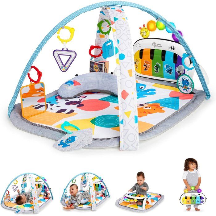 BABY EINSTEIN Kickin' Tunes Tapis de sol éveil bébé évolutif, 4-en-1, jouet piano amovible, arche, cadeau bébé, multilingue