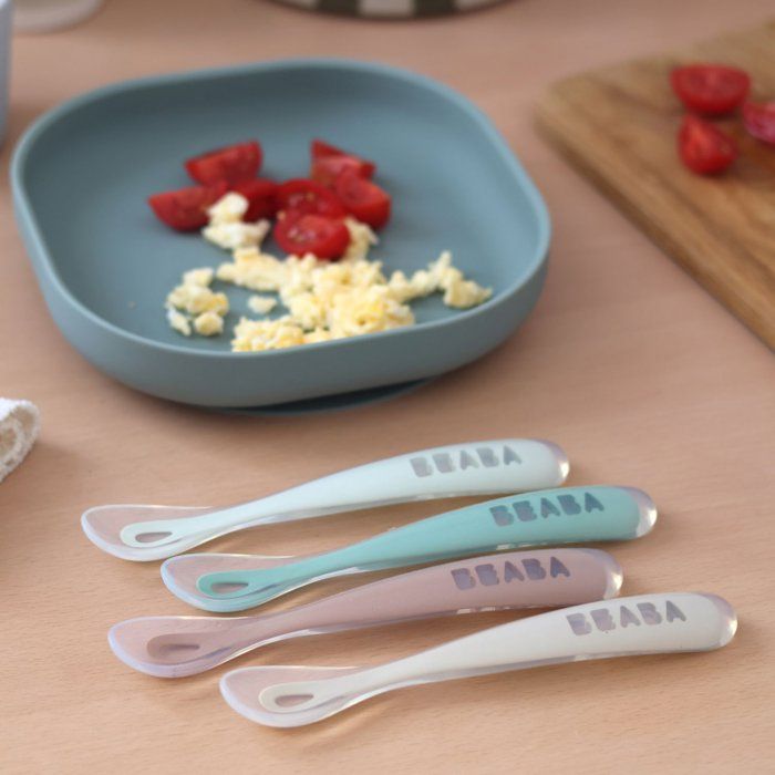 Lot de 4 cuilleres - BEABA - 1er âge - En silicone - Natural set