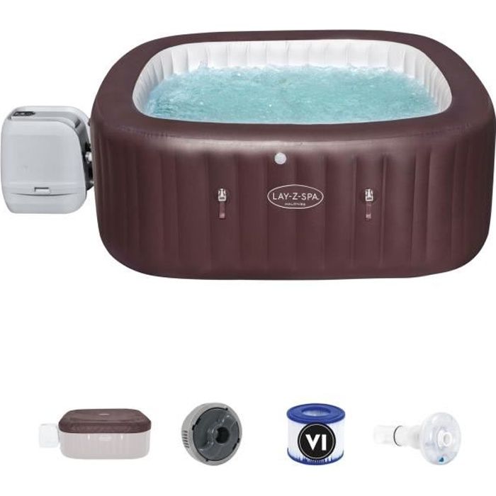 Spa gonflable BESTWAY - Lay-Z-Spa Maldives - 201 x 201 x 80 cm - 5 a 7 places - Carré (Couverture, pompe, cartouche, diffuseur,