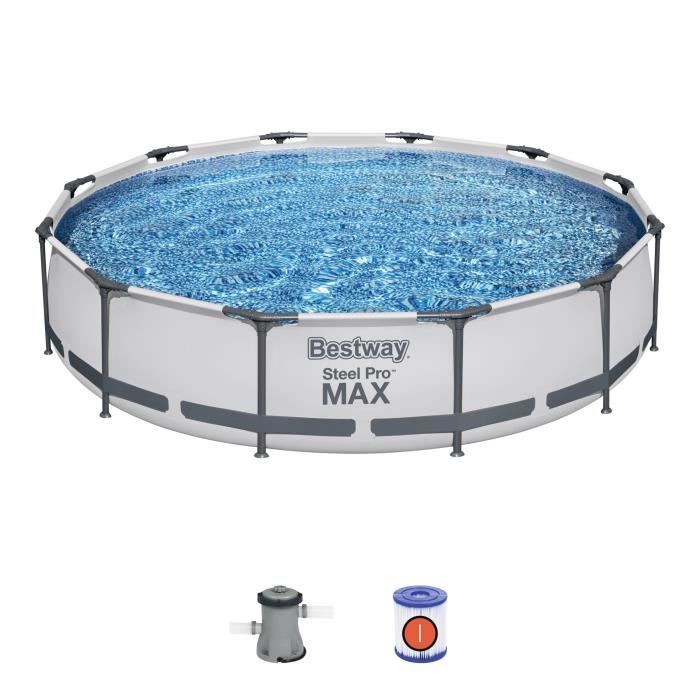 Kit Piscine hors sol tubulaire BESTWAY - Steel Pro Max - 366 x 76 cm - Ronde - (Inclus 1 pompe de filtration et 1 cartouche)