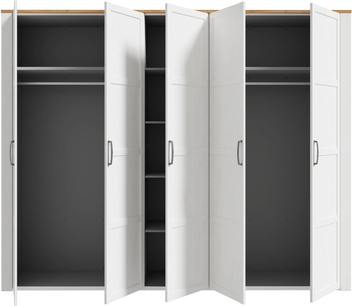 Armoire de chambre - BOHOL - Décor Chene blanchi - 5 portes battantes - L265,6 x P59,6 x H214 cm