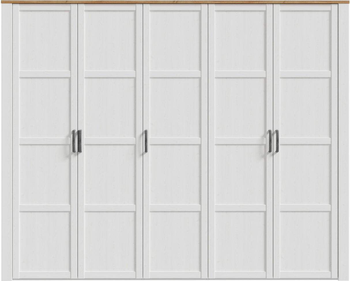 Armoire de chambre - BOHOL - Décor Chene blanchi - 5 portes battantes - L265,6 x P59,6 x H214 cm