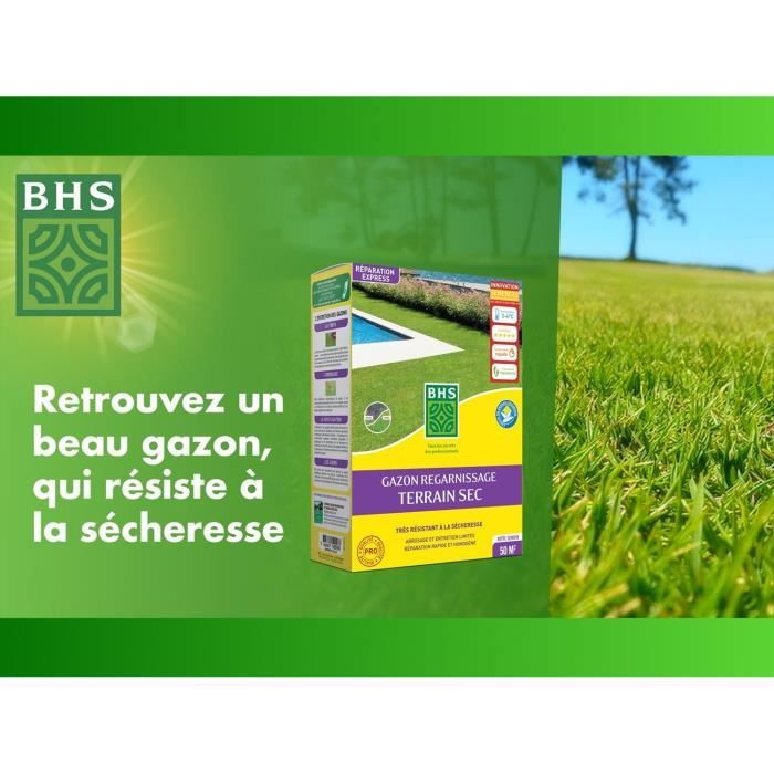 Semence de gazon| Regarnissage Terrain Sec - BHS - 1kg | 50 m˛ | Résistant et durable