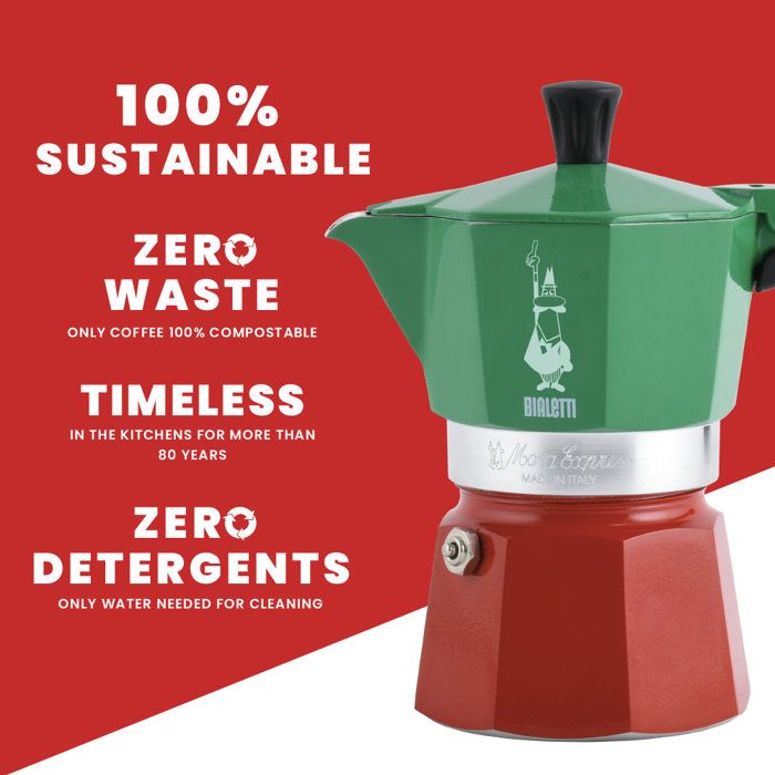 Cafetiere italienne - BIALETTI - Moka Express Italia - Tous feux sauf induction - 3 tasses - 100 ml - Vert / Rouge