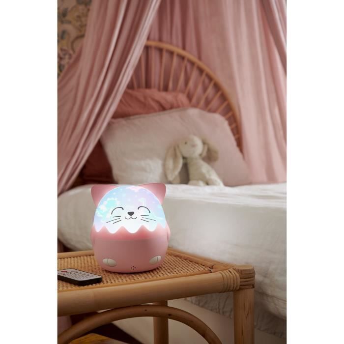 Veilleuse musicale sans fil - BIGBEN - Chat - Projection 360° - 13 films - 8 mélodies - Télécommande - Batterie USB-C