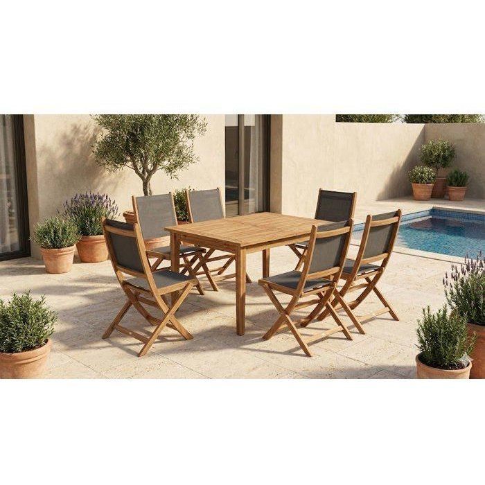 Ensemble repas de jardin TOSCANA - Table extensible + 6 chaises pliables - Bois d'acacia FSC - 6 places - Bocarnea
