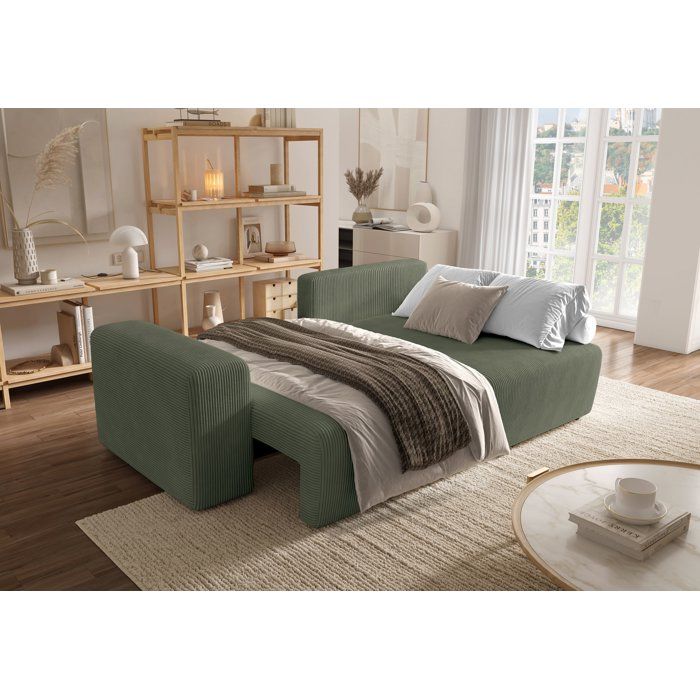 Canapé d'angle convertible - 4 places - BOBO - Tissu Vert - 244 x 138 x 86 cm