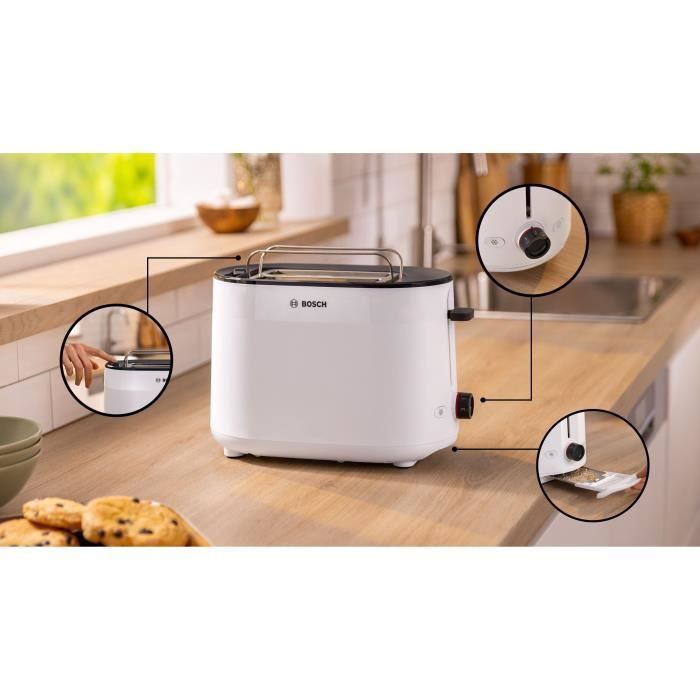 Toaster - BOSCH - TAT2M121 MyMoment - Blanc - 2 tranches - centrage automatique du pain - fonctions décongélation et réchauffage