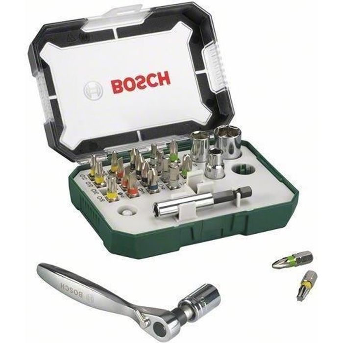 Set embout de vissage Bosch (Kit 26 pieces, Assortiment d'embouts de vissage avec cliquet)