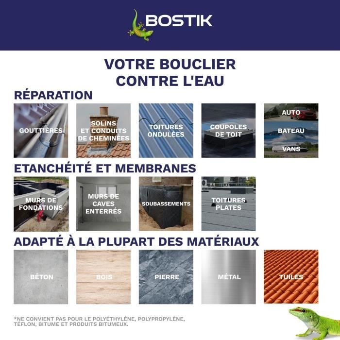 Membrane d'étanchéité - BOSTIK - Waterstop - Réparation fuites - Cartouche 290 ml - Gris