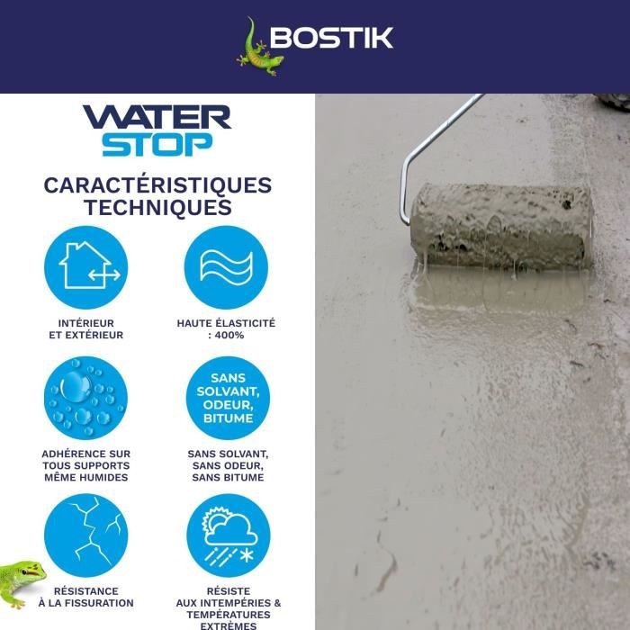 Membrane d'étanchéité - BOSTIK - Waterstop - Réparation fuites - Seau 6 kg - Gris
