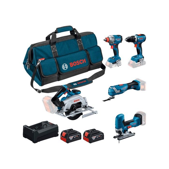 COMBO KIT 5 OUTILS : GSR 18V-65 + GDX 18V-285 + GKS 18V-57-2 + GOP 18V-34 + GST 18V-125 S + GBA 2x 5.0Ah + GAL 12V-18V-80 + sac