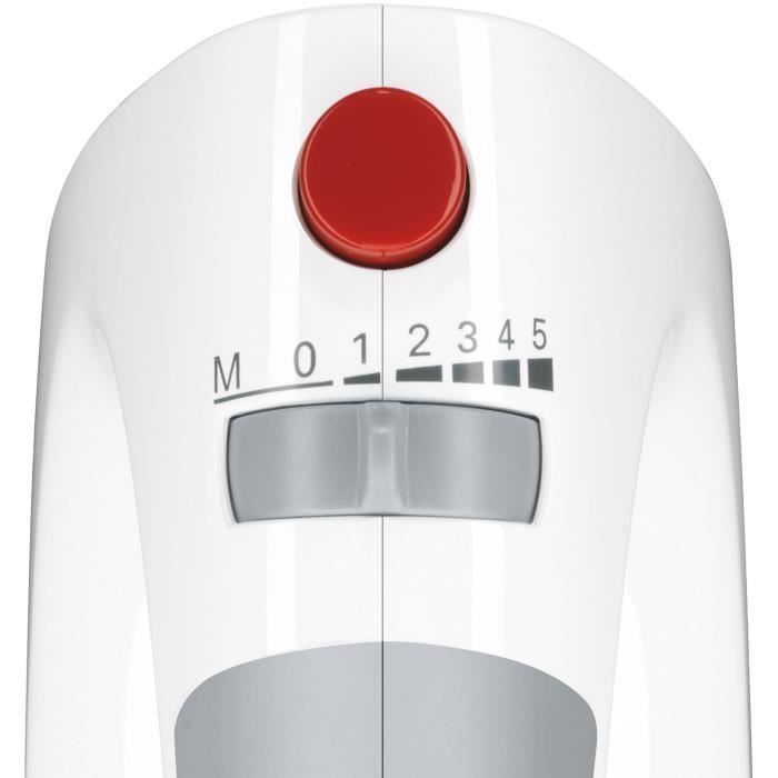 Batteur BOSCH CleverMixx MFQ3530 - 450 W - 5 vitesses - 2 fouets / 2 crochets pétrisseurs inox - Blanc / Gris