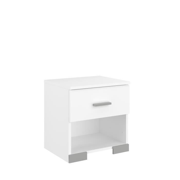 Chambre complete BOSTON : Lit adulte 140x190 + Commode + 2 Chevets - Décor blanc - Fabriqué en France