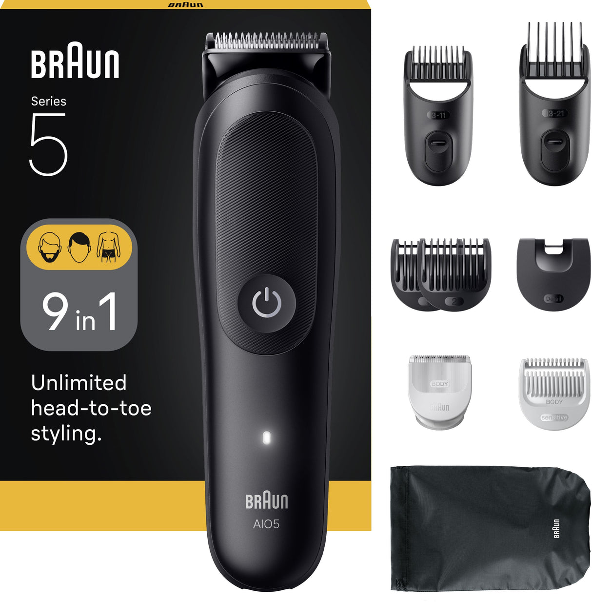 Tondeuse cheveux et barbe - Série 5- BRAUN - AIO5540 - 120 min - 14 réglages - Noir