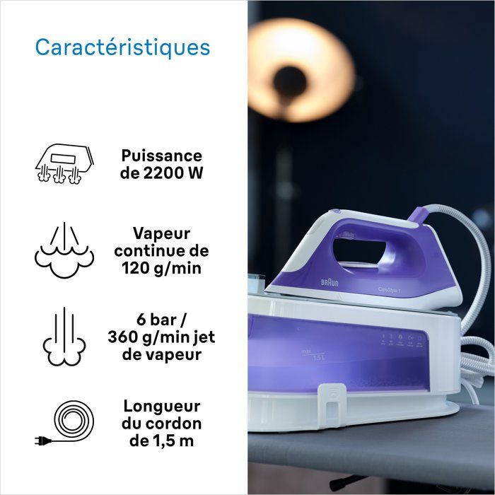 Centrale vapeur CareStyle 1 - BRAUN - IS1014VI - 6 bar - 1,5 L - Violet / Blanc