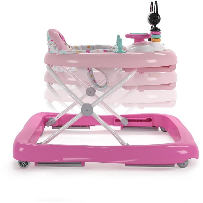 DISNEY BABY -MINNIE-Trotteur bébé fille évolutif et pliable 2-en-1 Avec jouet d'éveil amovible intégré, cadeau bébé