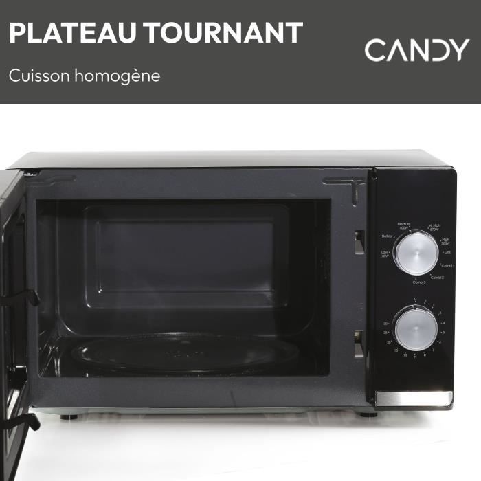 Micro-ondes Gril CANDY CMG20TNMB Moderna 20L 700W - Gril 900W - UI mécanique 6 niveaux de puissance - Fonction Décongélation poids
