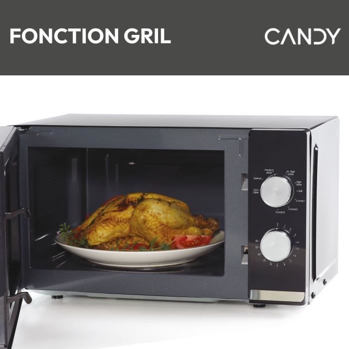 Micro-ondes Gril CANDY CMG20TNMB Moderna 20L 700W - Gril 900W - UI mécanique 6 niveaux de puissance - Fonction Décongélation poids