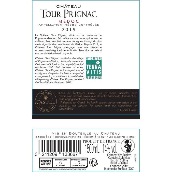Magnum Coffret Cadeau Caisse - Château Tour Prignac Médoc Cru Bourgeois - Vin Rouge de Bordeaux 2022