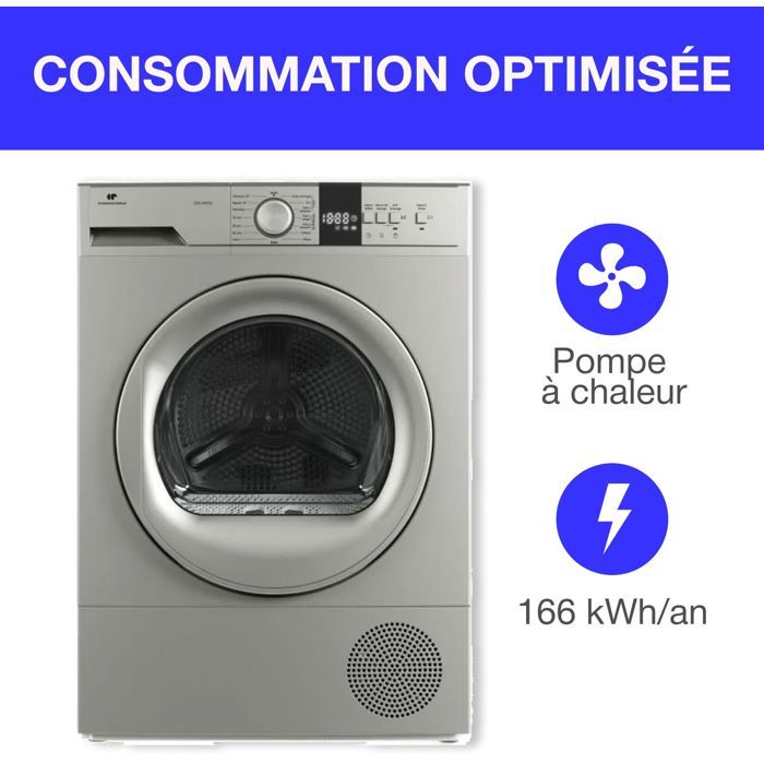 Seche-linge pompe a chaleur CONTINENTAL EDISON CESL10PCS2 - 10 kg - 60 cm - Classe E - Silver