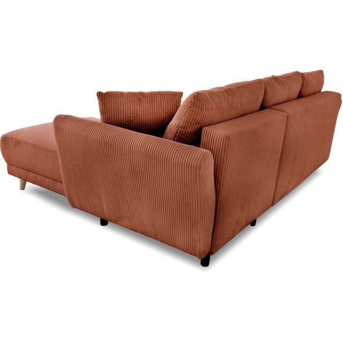 Canapé d'angle convertible réversible - 3 / 4 places - CLAUDIUS - Tissu Velours côtelé Terracotta - Coffre - 244 x 158 x 86 cm
