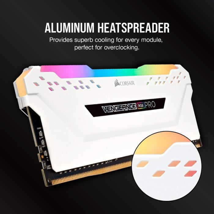 Mémoire RAM - CORSAIR - Vengeance RGB Pro Series DDR4 - 16GB 2x8GB DIMM - 3200 MHz - 1.35V - Blanc (CMW16GX4M2C3200C)