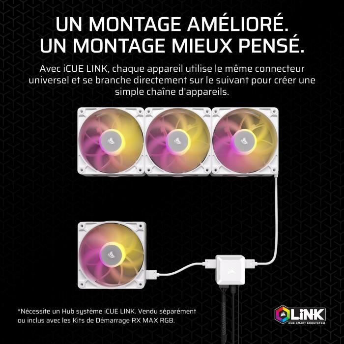 Refroidissement PC - CORSAIR - CO-9051039-WW - Kit de dťmarrage ventilateurs iCUE LINK RX140 RGB Max White Single Fan