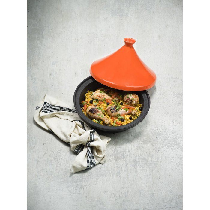 Tajine en fonte - COSY & TRENDY - Tous feux dont induction - Ř 30 cm - Orange / Noir