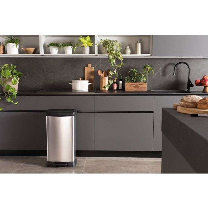 Poubelle a Pédale - DECO BIN DUO RECTANGLE - 46 L (23+23L) - Gris Métallisé - Curver