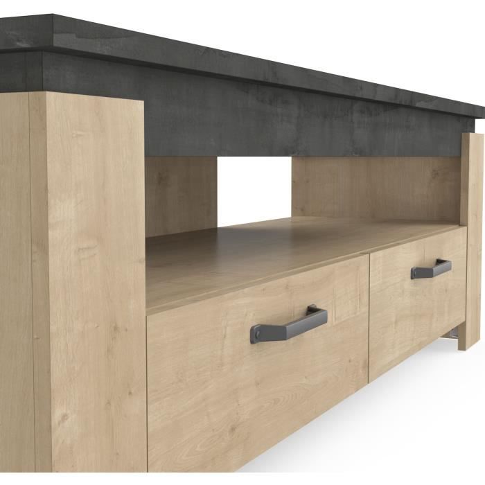 Meuble TV AUSTIN - Taille écran max 55' (140 cm) - Décor chene Hamilton et Sidewalk - L 140 x P 42 x H 47 cm - DEMEYERE