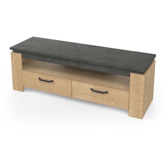 Meuble TV AUSTIN - Taille écran max 55' (140 cm) - Décor chene Hamilton et Sidewalk - L 140 x P 42 x H 47 cm - DEMEYERE