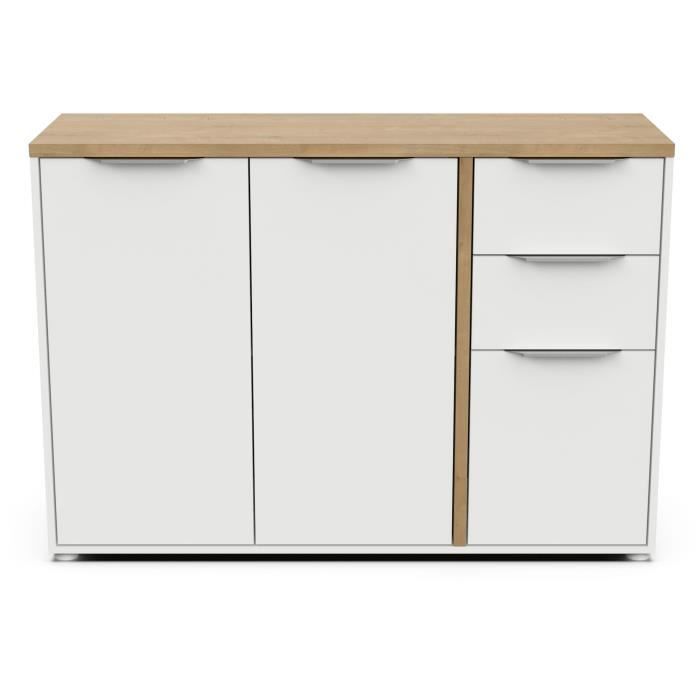 Enfilade ACCESS - 3 portes + 2 tiroirs - Décor chene Hamilton et Blanc - L 121,5 x P 39,6 x H 85,6 cm - DEMEYERE
