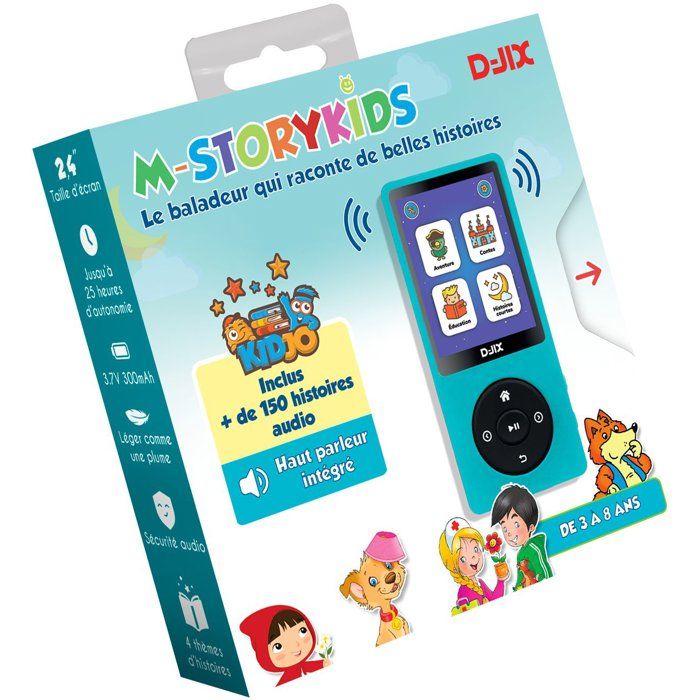 Baladeur a histoire - D-JIX- M-STORYKIDS - 2,4 - + de 150 histoires intégrées - Autonomie 25h - Bluetooth - 4GB - 300 mAh - USB-C