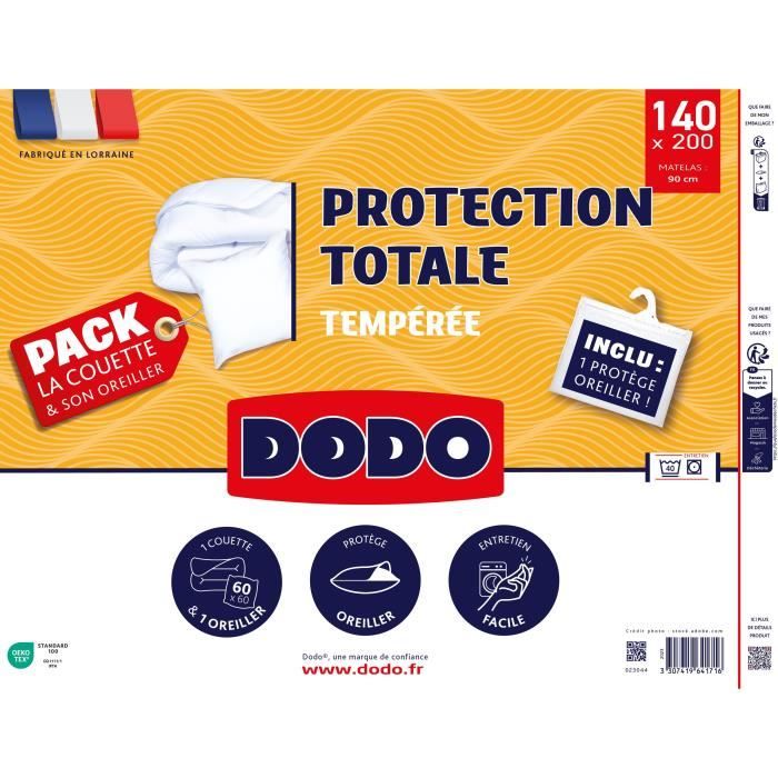 Pack Protection - Couette 200x200 cm + 2 oreillers 60x60 cm + 2 proteges oreiller 60x60 cm - Blanc