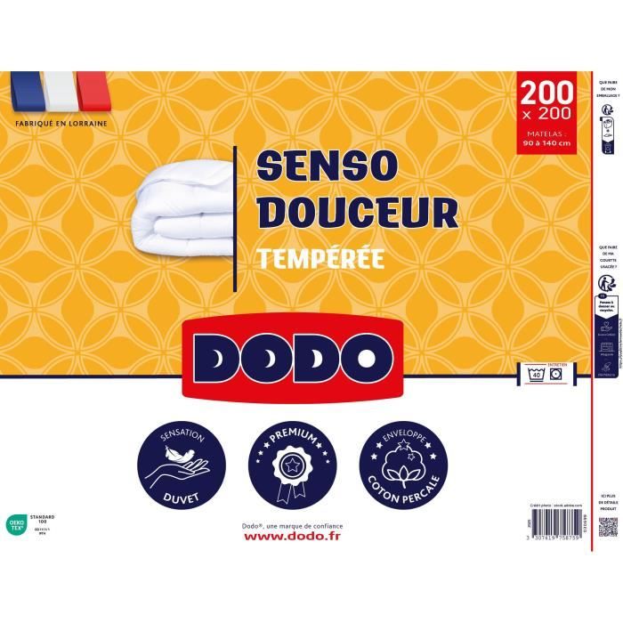 DODO - Couette tempérée 350 g/m˛ - SENSO DOUCEUR - 200 x 200 cm - Blanc