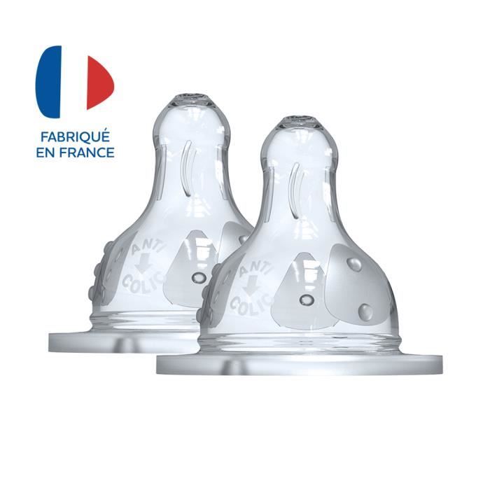 Dodie Biberon Initiation+ Anti-Coliques 3 Vitesses Tétine Ronde Col Large Débit 1 0-6 mois. Lot de 2 tétines.