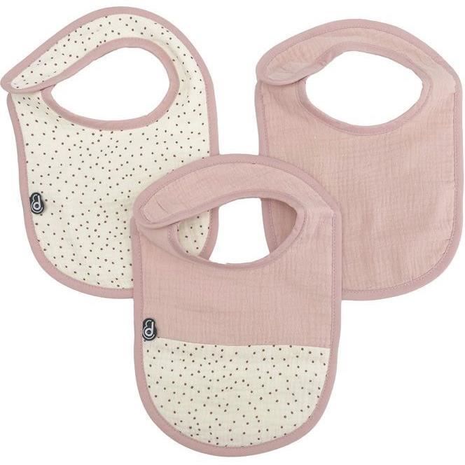 Lot x3 bavoirs - DOMIVA - 0-6 mois - Gaze de coton - Vieux rose
