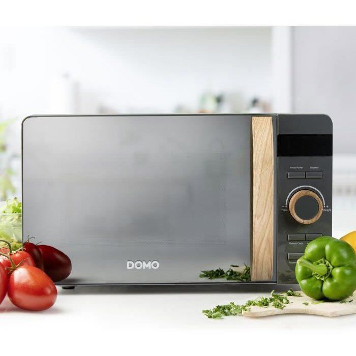 Micro-ondes - DOMO - DO3420 - Gris avec finition boisée - L45,1 x P34,7 x H25,8 cm - 20 L - 5 niveaux de puissance - 700W